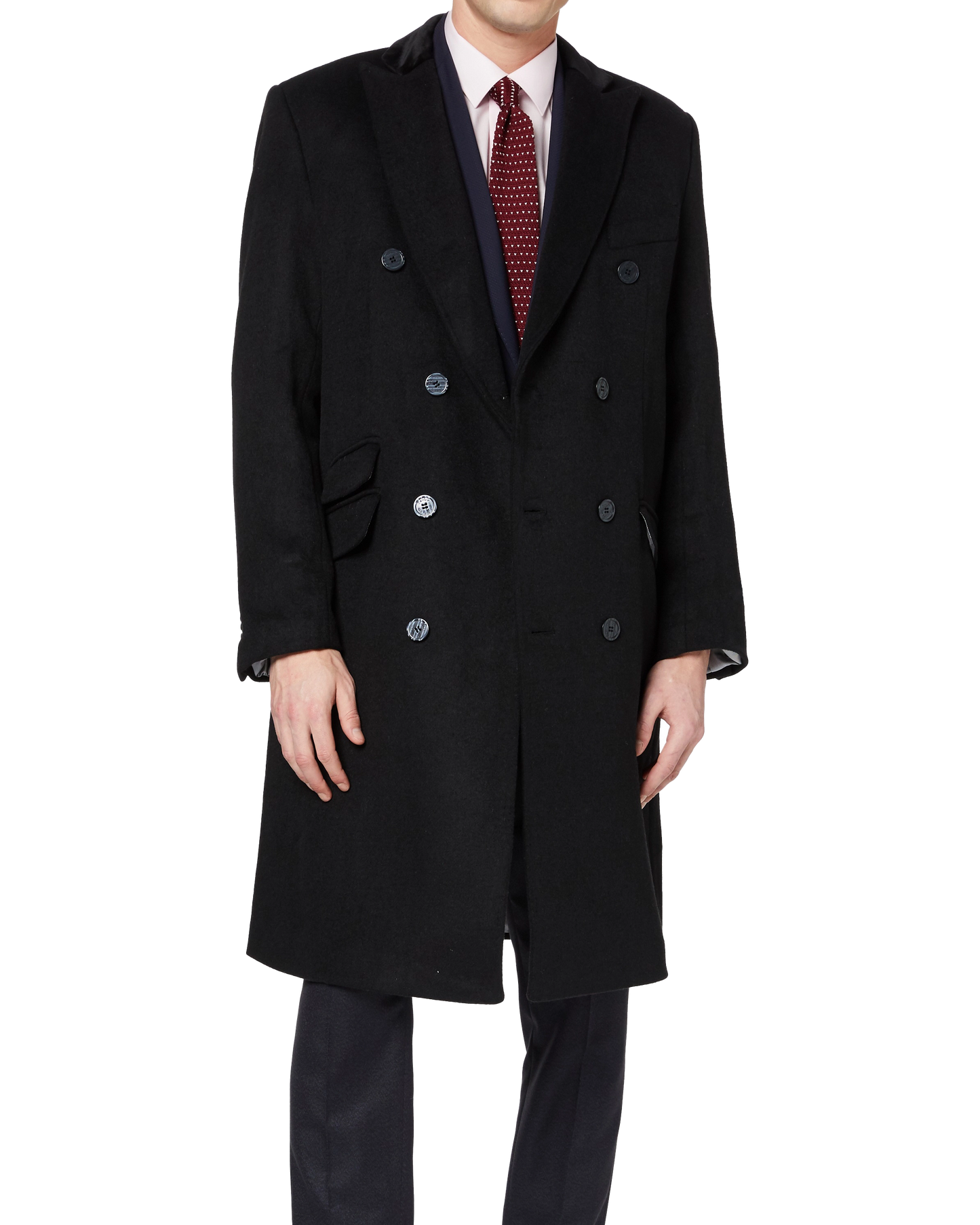 Black Double Breasted Wool Cashmere Overcoat