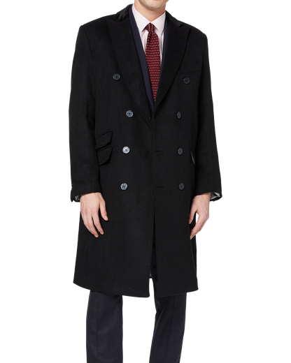 Black Double Breasted Wool Cashmere Overcoat