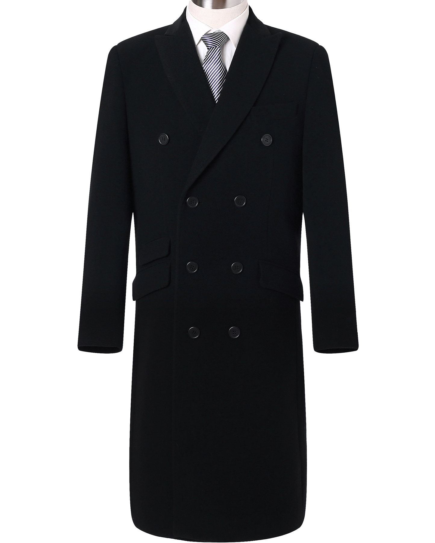 Black Double Breasted Wool Cashmere Overcoat