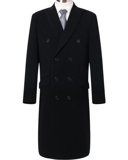 Black Double Breasted Wool Cashmere Overcoat