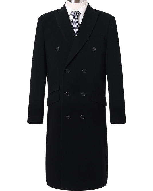 Black Double Breasted Wool Cashmere Overcoat