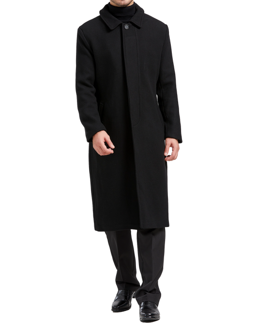 Black Long Wool Cashmere Overcoat Hidden Buttons