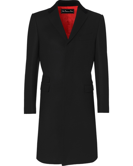 Black Wool Cashmere Covert Overcoat