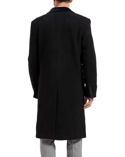 Mens Black Wool Cashmere Covert Overcoat With Velvet Collar – The ...