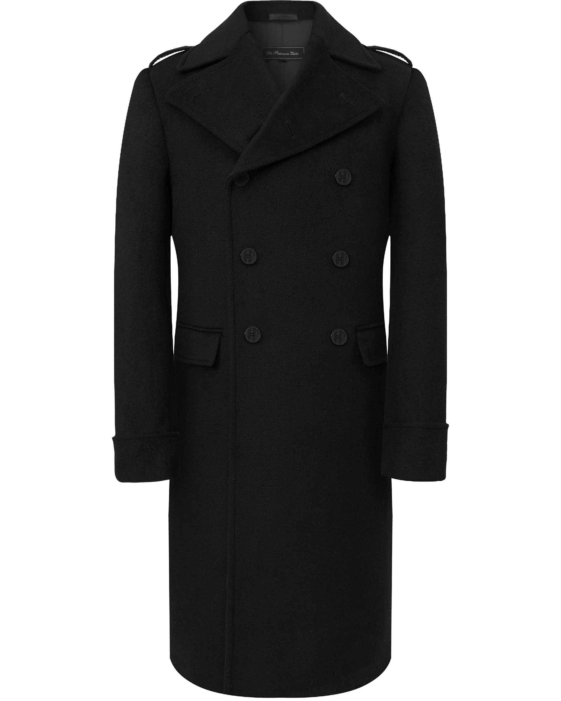 Mens Double Breasted Black Wool Cashmere Greatcoat Overcoat The Platinum Tailor