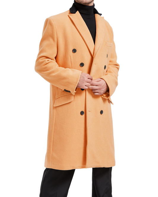 Camel Double Breasted Wool Cashmere Overcoat