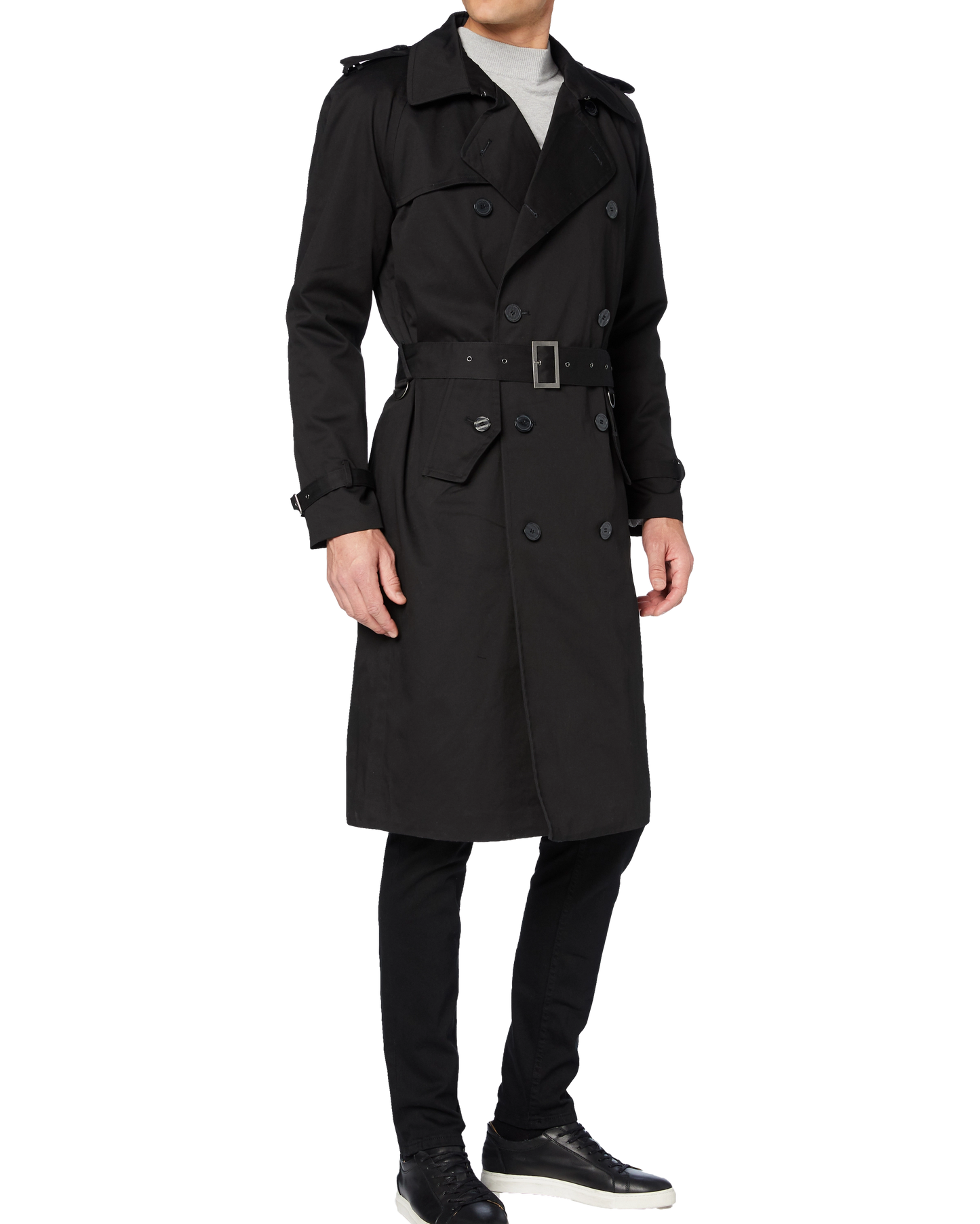 Mens Black Double Breasted Cotton Long Trench Coat – The Platinum Tailor