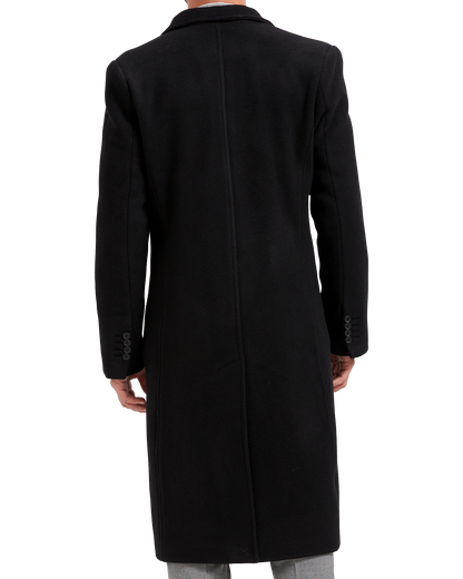 Black Double Breasted Wool Cashmere Long Overcoat Red Lining