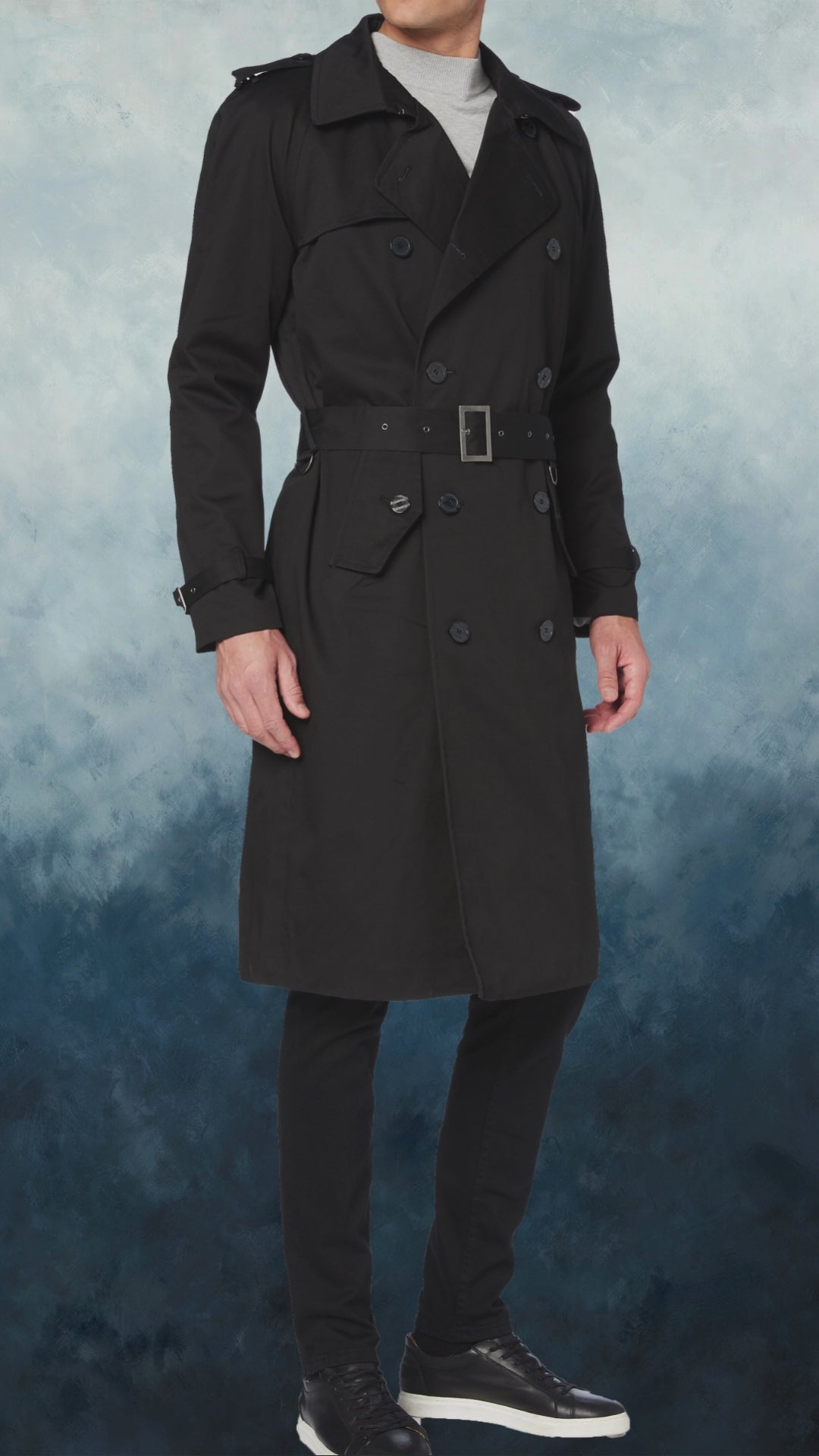 Traditional Black Double Breasted Trench Coat