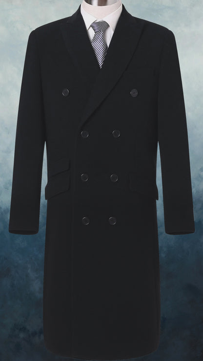 Black Double Breasted Wool Cashmere Overcoat