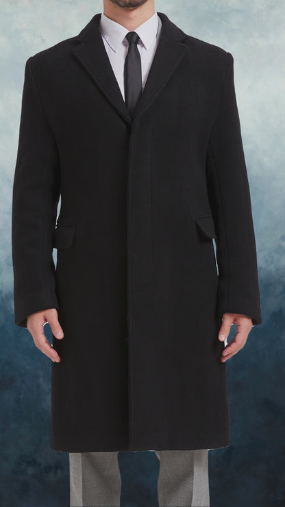 Black Wool Cashmere Bond Overcoat Red Lining